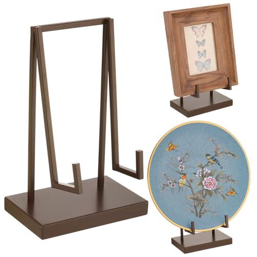 Shimeyao Metal Display Easel Stand Brown Tabletop Easel Stand Modern Abstract Tabletop Display Holder for Books Plate Photo Frame Artwork Record Albums (8 x 5 x 3 Inch) - color: Brown, size: 8 x 5 x 3 Inch, style: Metal