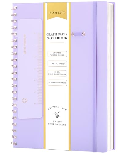 Yoment Graph Paper Notebook Spiral Notebook 8.5 x 11 Large Grid Notebooks | 100 GSM Thick Graph Paper, A4 Plastic Cover Graphing Notebook for Work School Engineering, A4 Purple - color: Purple, style: E - Graph - A4