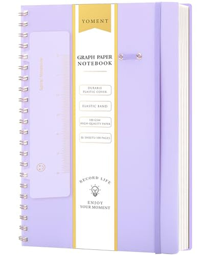 Yoment Graph Paper Notebook Spiral Notebook 8.5 x 11 Large Grid Notebooks | 100 GSM Thick Graph Paper, A4 Plastic Cover Graphing Notebook for Work School Engineering, A4 Purple - color: Purple, style: E - Graph - A4