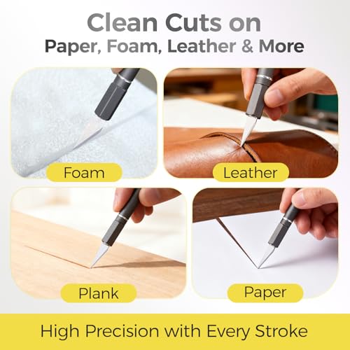 Exacto Knife Set, 12 Pcs Precision Craft Knife Kit with Aluminum Handle (Preloaded Blade), 10 Sharp #11 Hobby Knife Blades, Storage Case – for Paper, Foam, Plastic, Leather, Wood