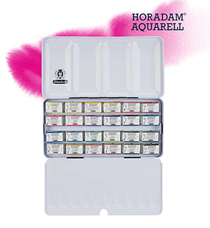 Schmincke - HORADAM® AQUARELL color box with 24 finest watercolors, 74324097, Premium metal box, painting set, 24 x 1/1 pans - style: 24 x 1/1 pans