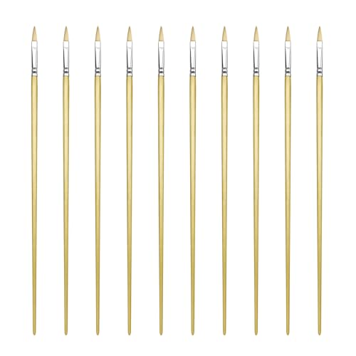 Filbert Artist Paint Brush 10 Piece Set Medium Stiff Pure Hog Bristle Extra Long Handle #0, Acrylic Oil Watercolor - size: #0(Filbert 10PCS)