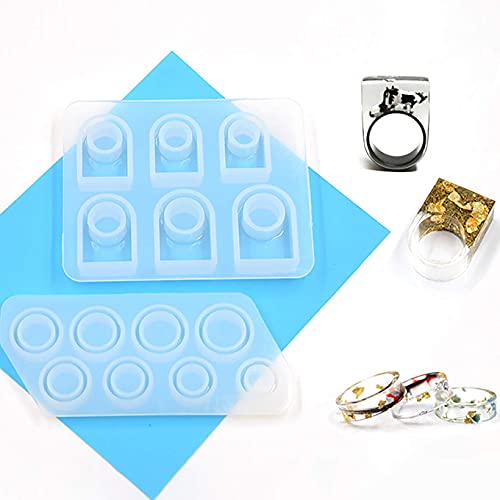 Gartful Resin Ring Silicone Mold, 2PCS Resin Casting Mold for Epoxy, Jewelry Mold for DIY Craft Projects, Rings, Necklaces, Earrings, Pendants, Keychains, Multiple Sizes - style: Ring