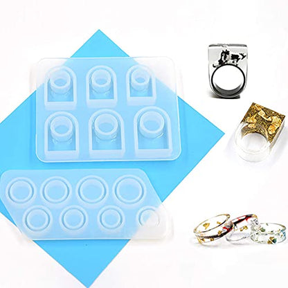 Gartful Resin Ring Silicone Mold, 2PCS Resin Casting Mold for Epoxy, Jewelry Mold for DIY Craft Projects, Rings, Necklaces, Earrings, Pendants, Keychains, Multiple Sizes - style: Ring