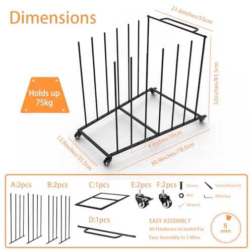 Heavy-Duty Art Storage Rack for 57" Artwork - Canvas Drying Rack & Mobile Display Stand with Locking Casters, Metal Frame - Organizer for Artists, Framers, Studios, Vendors