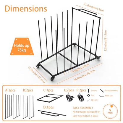Heavy-Duty Art Storage Rack for 57" Artwork - Canvas Drying Rack & Mobile Display Stand with Locking Casters, Metal Frame - Organizer for Artists, Framers, Studios, Vendors