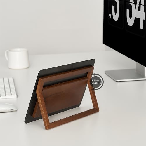 Yeoux Desk Black Glass Dry Erase Board with Reversible Wood Stand 6.7"x9.5" - color: Walnut-black Horizontal