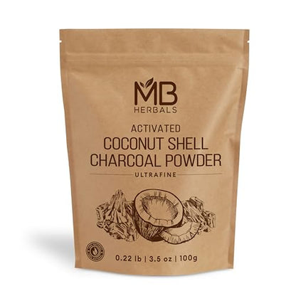 MB Herbals Activated Charcoal Powder from Coconut Shell 3.5 oz (100 Gram) For External Use Only | For ToothPowder Face Packs and Masks | Soap Making | Do not Injest