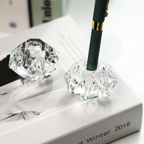 QFkris 2-Packs Crystal Fountain Pen Stand Glass Feather Pen Holder