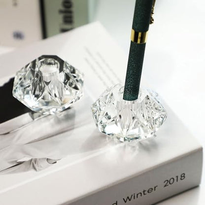 QFkris 2-Packs Crystal Fountain Pen Stand Glass Feather Pen Holder