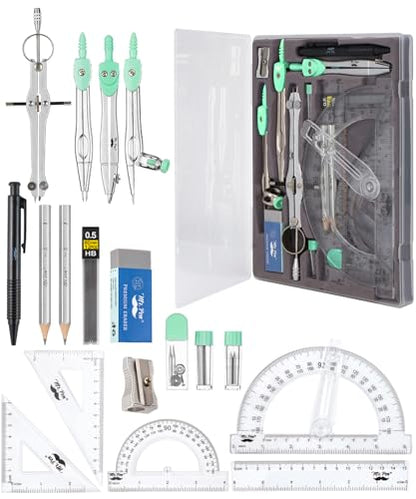 Mr. Pen- Geometry Set, 15 pcs, Green, 6 Inch Swing Arm Protractor, Divider - color: Green