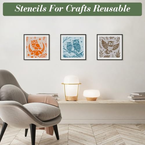 Owl Stencils for Crafts Reusable 24Pcs Animal Stencils(5.9X5.9 Inch) - color: Owl 2
