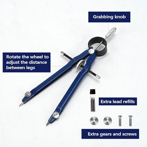 Compass for Geometry, Metal Compass with Extra Refills Compass Drawing Tool for Students Drafting Compass Back to School Supplies (Blue 1pc)