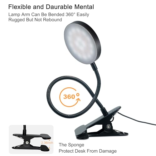 Desk Lamp, 8W 66 LED Reading Light for Bed,Eye Caring Metal Clip Lamp Black | 5 Color 10 Brightness Levels, Memory Function, Flexible Desk Lamp, USB Powered, Includes 5V/2A UL Adapter - color: Black