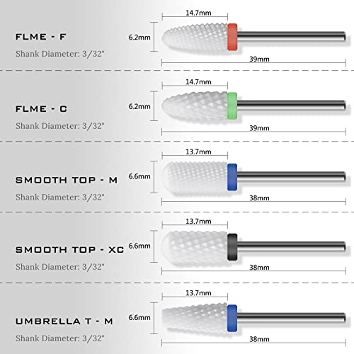 Ceramic Nail Drill Bit 10Pcs-3/32 Nail Drill Bits for Acrylic Nails,Professional Electric Nail Drill for Crystal Nail Extension Nail Removal,The Short Handle Does Not Shake. - size: Combo 01