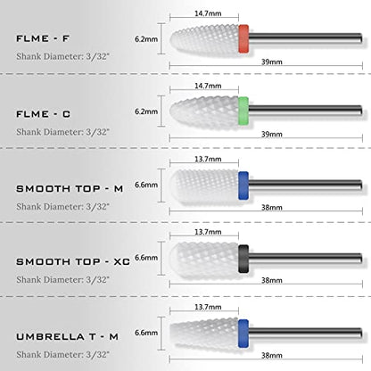 Ceramic Nail Drill Bit 10Pcs-3/32 Nail Drill Bits for Acrylic Nails,Professional Electric Nail Drill for Crystal Nail Extension Nail Removal,The Short Handle Does Not Shake. - size: Combo 01