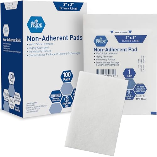 MED PRIDE Sterile Non Stick Pads for Wounds Non-Adherent Highly Absorbent Painless Removal Individually Wrapped (2x3 Inch (Pack of 100)) - size: 2x3 Inch (Pack of 100)