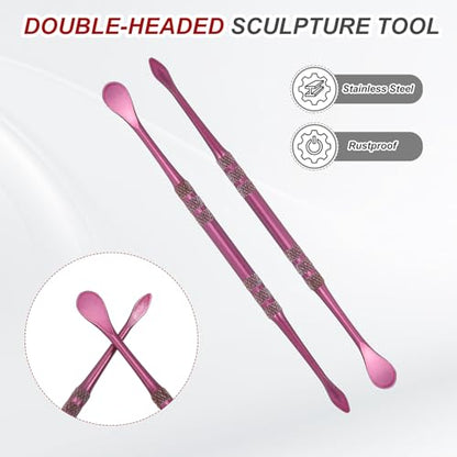 HARFINGTON 7pcs Wax Carving Tool 4.75" Double-Headed Stainless Steel Sculpture Tools Kit Modeling Engraving Sculpting Spoons for Clay Pottery Crafts Shaping, Violet - color: Violet