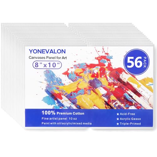 Canvas Boards for Painting Bulk 56 Pack, 8x10 Inch Blank Painting Canvases | 8x10 Canvas Panels Value Pack, Gesso Primed Acid-Free 100% Cotton, for Acrylic Oil Watercolor Tempera Paint Art Supplies - size: 8"x10" - 56pcs