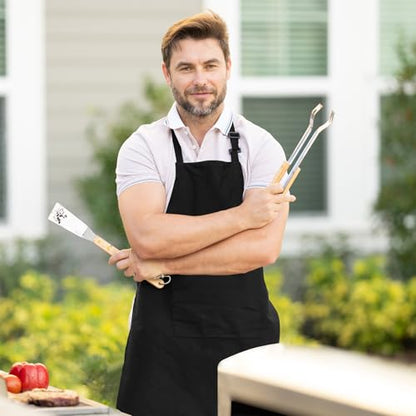Adjustable Bib Apron 100% Polyester Kitchen Aprons Waterdrop Resistant Aprons with Adjustable Strap, Pockets & Long Ties - color: Black, style: Pack of 2