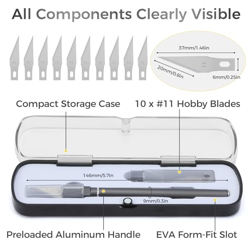 Exacto Knife Set, 12 Pcs Precision Craft Knife Kit with Aluminum Handle (Preloaded Blade), 10 Sharp #11 Hobby Knife Blades, Storage Case – for Paper, Foam, Plastic, Leather, Wood