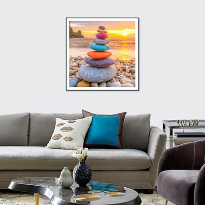 Acudotr Stone Diamond Painting Kits for Adults,Beach Landscape 5D DIY Diamond Art Kits for Beginners, Full Drill Diamond Painting Kits for Home Wall Decor, 12x12 Inch