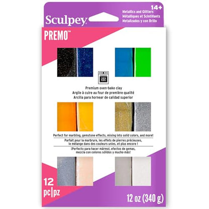 Sculpey Premo Clay Multipack - 12 Metallic & Glitter Colors, 1oz Bars - style: Metallics + Glitters