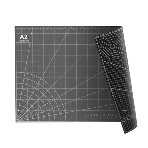23" x 17" Self Healing PVC Cutting Mat, A2-Black or Gray | Large, Double Sided, Gridded Rotary Cutting Board, For Craft, Quilting, Fabric, Scrapbooking, Sewing - color: A2-Black or Gray