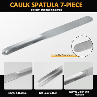 958-G01 Caulking Spatula Set, 7-Piece Stainless Steel Caulking Knife | 7-Spices Circular Fixed Caulking Knife Set, Widths from 3/8” to 1-1/2”, Easy-to-Handle, Multi-Functional Spatula Set