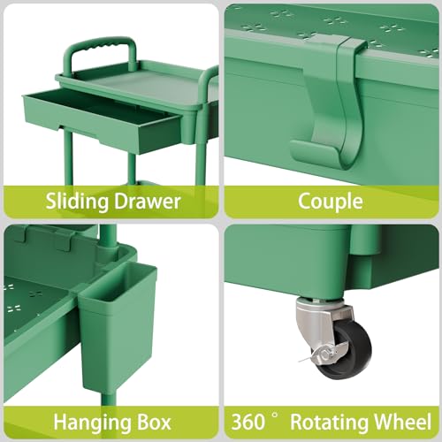 Sorgion 3 Tier Rolling Cart Organizer,Laundry Room Bathroom Organizers and Storage Office Shelves Mobile Shelving Unit Kitchen Trolley Cart with Wheels for Art,Craft,Diaper,Bedside,Snack(Green) - size: 3Tier-Green
