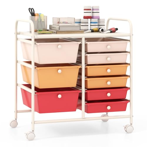Giantex 9 Drawers Rolling Cart, Classroom Organizers, Storage Cart with Wheels, for Teacher Office Home School Supplies Tool Craft Art Paper, Macaron Multicolor - color: Macaron Multicolor, size: 9 Drawers (3 Big +6 Small)