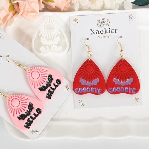 Xaekicr Halloween Clay Earring Cutters - Planchette Style Polymer Clay Cutters with Text & Bat Design, Clay Tools for DIY Jewelry Making - color: J color