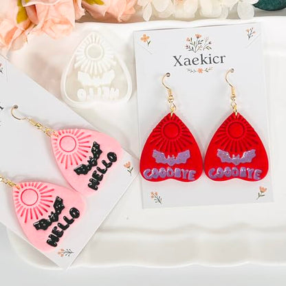 Xaekicr Halloween Clay Earring Cutters - Planchette Style Polymer Clay Cutters with Text & Bat Design, Clay Tools for DIY Jewelry Making - color: J color