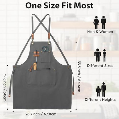 Chef Canvas Aprons with 3 Large Pockets Adjustable Strap for Men Women - color: Gray
