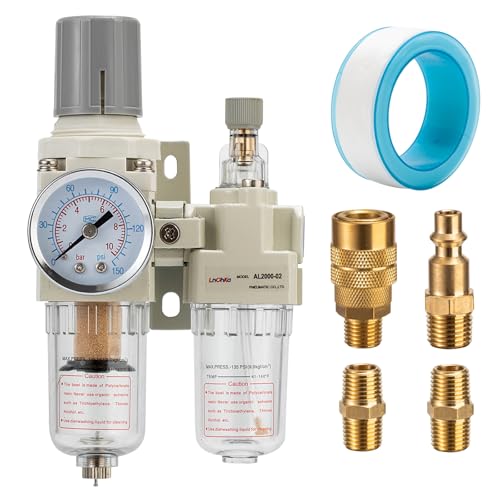 Air Pressure Regulator with Pressure Gauge(0-150PSI),Water Separator for Air Compressor Semi-Auto Drain 1/4 NPT Threaded Interface - size: 1/4 NPT, style: Semi-Auto Drain