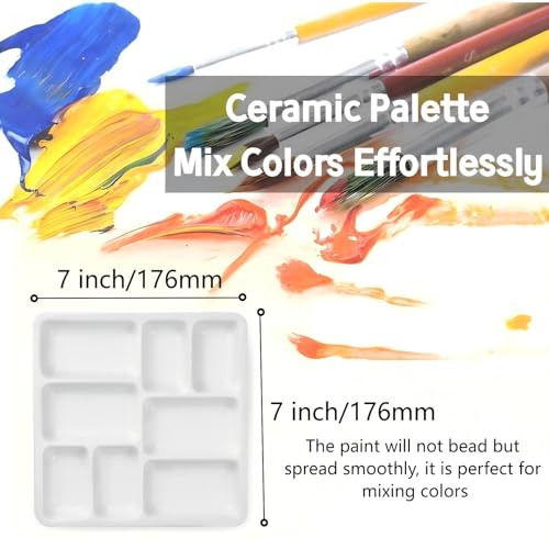 Porcelain Watercolor Palette, Paint Mixing Tray(7 * 7'' 8-Well Rectangle) | Artist’s Porcelain Palette: Premium Ceramic Mixing Tray for All Painting Media ,Watercolor, Gouache, Acrylic & Oil Painting - size: 7" x 1" x 7"
