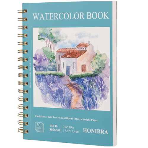 Watercolor Paper Pad 7"×10", Small Watercolor Sketchbook 140lb/300g, 30 Sheets Spiral Bound Art Journal for Drawing & Painting Gifts for Artists - size: 7”×10“
