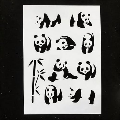 TIAMECH A4 Reusable Cute Panda Stencil for Painting | Bamboo Animal Layering Template, DIY Wall Art, Wood Furniture, Scrapbook & Crafts (8.3x11.7inch) - style: Cute Panda Bamboo