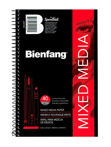 Bienfang Mixed Media Pad, 5.5x8.5 Inches, 40-Sheets Artist Paper, Spiral-Bound Sketchbook, 90lb,146gsm - size: 5.5" x 8.5"
