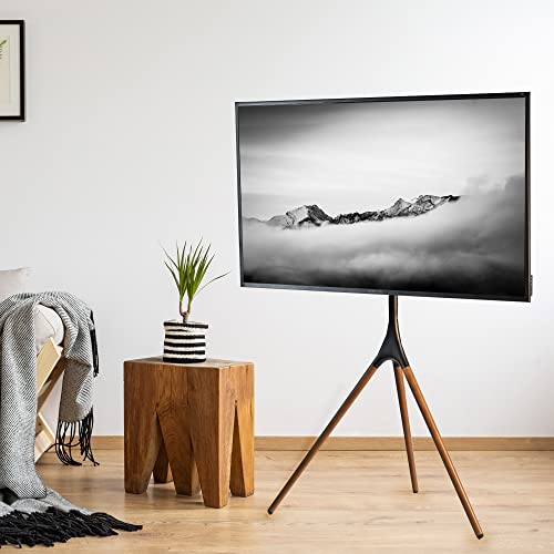 VIVO Dark Walnut Easel TV Stand for 45 to 65 inch Screens, STAND-TV65A | Articulating Artistic Studio Display Stand, Adjustable TV Mount with Swivel, Tripod Base, Max VESA 600x400, Holds 77 lbs - color: Black - Treated Wood, size: 45 to 65 in TVs