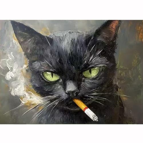 GEMFAMILY Paint by Numbers Cat DIY Painting On Canvas,by Number Smoking Cat in Stained by Numbers Kit for Adults Beginner,Acrylic Simple Oil Paint by Number Kits for Home Wall Decor 16 x 20 inch - color: HL6636
