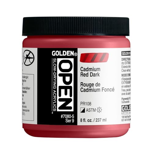 GOLDEN OPEN Slow-Drying Acrylics, Cadmium Red Dark, 8 fl. oz. Jar
