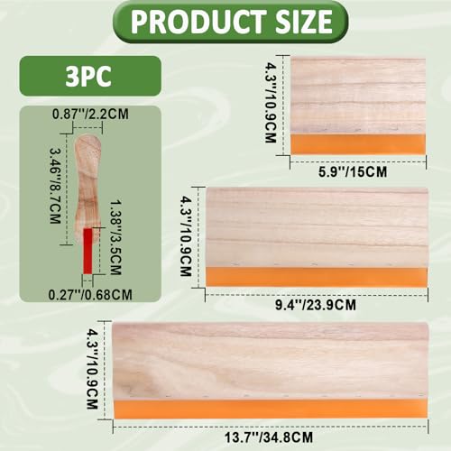 Screen Printing Squeegee, 75 Durometer Wooden Ink Scraper Set | 3 Sizes 5.9/9.4/13.7 Inch, Durable Wood Handle with Firm Rubber Edge for Smooth Ink Spreading and Stencil Printing