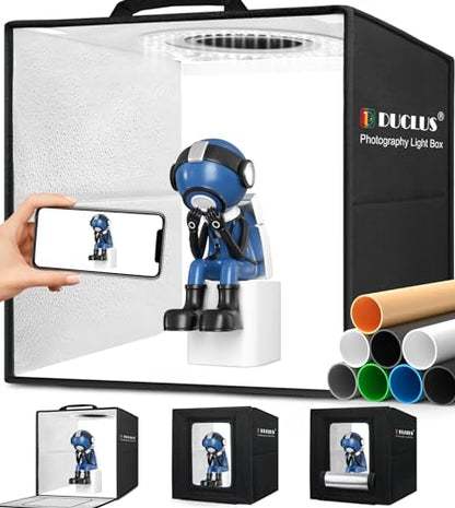 Light Box Photography, 12"x12" Photo Booth Box with 120 LED Lights Dimmable & CRI＞95, Portable Lightbox with 8 Backdrops for Mini Product Photography: Jewelry, Cards, Watches - size: 12*12 inch