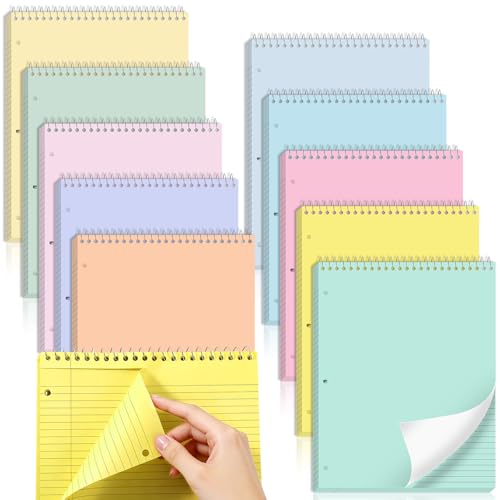 10 Packs 8.5 x 11 inch Top Spiral Notebook with 3 Hole Punched Legal Pads 40 Sheets College Ruled Notepad Hard Cardboard Paper Wirebound Pads for Business School Office Home Supplies (Pastel) - color: Pastel