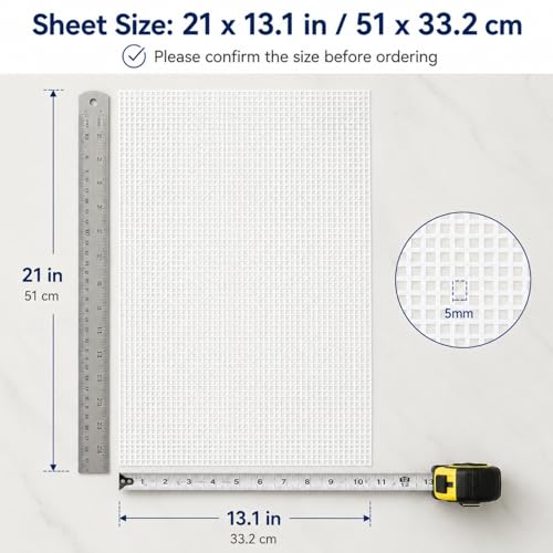 YOUNTHYE 10 PCS 5 Count Plastic Canvas Sheets, 21 x 13.1 Inch Large Hole Plastic Mesh Canvas for Acrylic Yarn, Embroidery Practice, Needlepoint, Crochet, DIY Crafts and Custom Cutting Projects - size: 5count