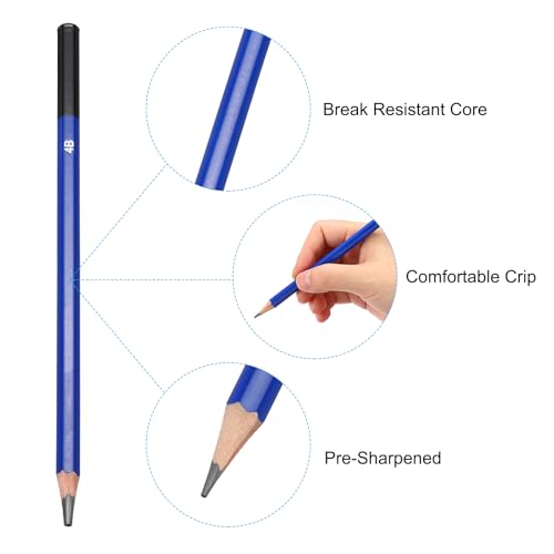 PATIKIL 4B Drawing Pencils, 6PCS Sketch Pencils for Drawing, Art, Painting, Classroom, Office, Home; Black, 4B Hardness, Broad Point, Ergonomic Grip, Wood, Graphite Material - size: 1 Count (Pack of 1), style: 4B