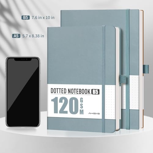 AHGXG Dotted Journal, 120 GSM Paper, 96 Pages, B5 (7.6'' X 10'') - color: Gray Blue, style: B5-Dotted-120G