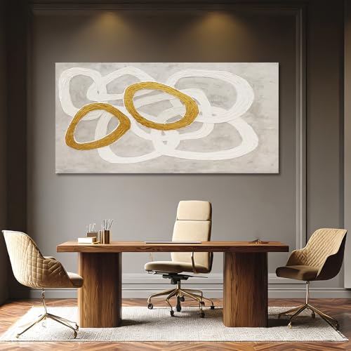 Dolidoteart Beige White Gold Abstract Wall Art, Large Canvas Wall Art for Living Room Office, Neutral Hand-Painted Style Horizontal Wall Decor, 29x58 Inch - color: Gold, size: 58"L x 29"W