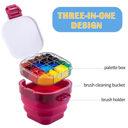 Falling in Art 16 Wells Airtight Paint Palette with Lid, Red - color: Red